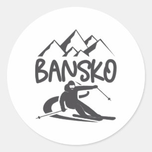 Pegatina Redonda Esquí Bansko Snowboard Bulgaria Resort Distres