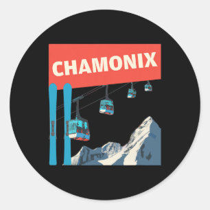 Pegatina Redonda Esquí de Chamonix - Esquí Retro Chamonix