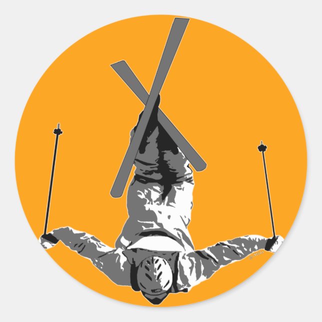 Pegatina Redonda Esquí de estilo libre (Anverso)