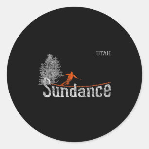 Pegatina Redonda Esquí de estilo Sundance Utah Vintage de los años 
