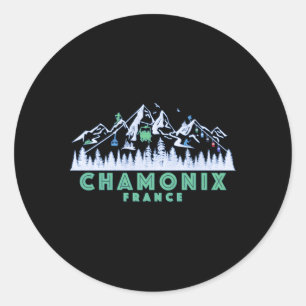 Pegatina Redonda Esquí de nieve en Chamonix France Ilustracion