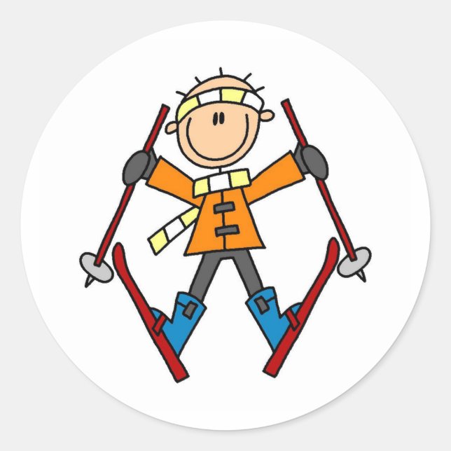 Pegatina Redonda Esquí de nieve en invierno (Anverso)