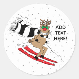 Pegatina Redonda Esquí de renos para navidades