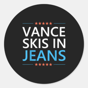 Pegatina Redonda Esquí De Vance En Jeans Gracioso Esquí Jd Vance
