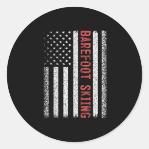Pegatina Redonda Esquí descalzo bandera americana 4 de julio