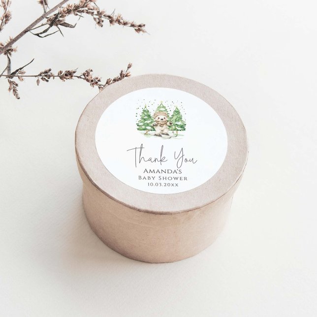 Pegatina Redonda Esquí en Baby Shower de invierno para padres (Subido por el creador)