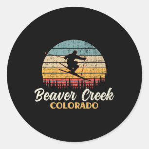 Pegatina Redonda Esquí en Beaver Creek Colorado Montaña Vintage Esq