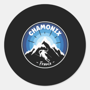 Pegatina Redonda Esquí En Chamonix Francia Azul