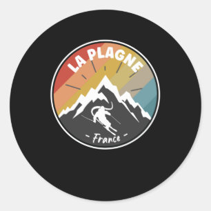 Pegatina Redonda Esquí En Francia La Plagne
