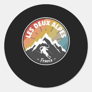 Pegatina Redonda Esquí En Francia Les Deux Alpes