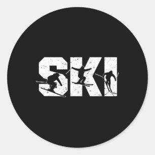 Pegatina Redonda Esquí Equipo de Esquí Acrobático Divertido Deporte