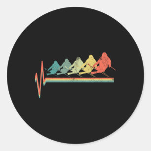 Pegatina Redonda Esquí Freestyle Esquí Heartbeat Retro Funny G