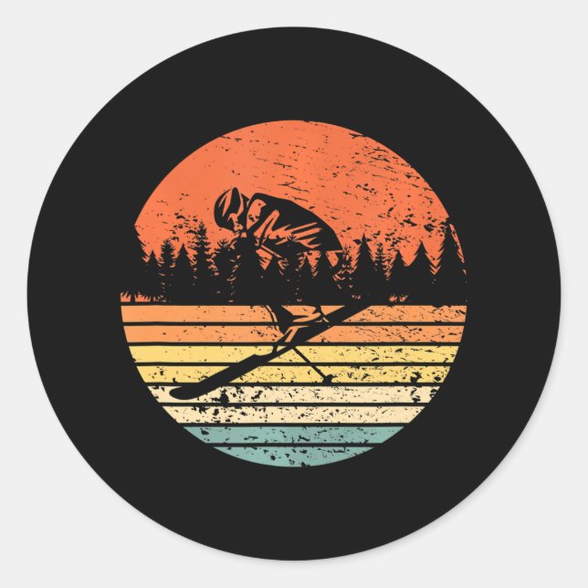 Pegatina Redonda Esquí libre (Anverso)