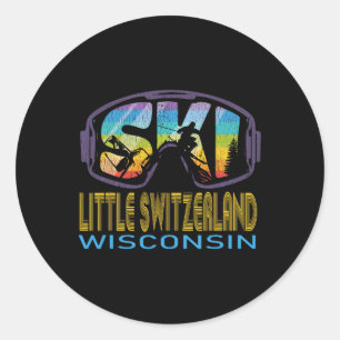 Pegatina Redonda Esquí Little Suiza Vacaciones de esquí en Wisconsi