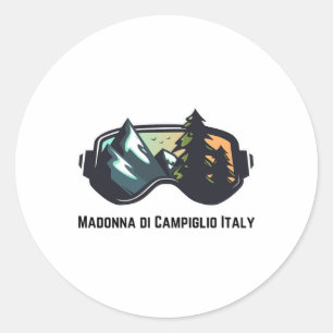 Pegatina Redonda Esquí Madonna Di Campiglio Italia Montaña Esquí T