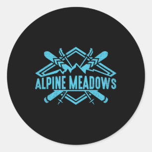 Pegatina Redonda Esquí Montañas Esquí Esquí Descendente Esquí Alpin