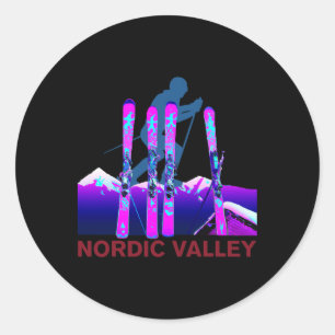 Pegatina Redonda Esquí Nordic Valley Retro 90s Esquí Nordic Valley