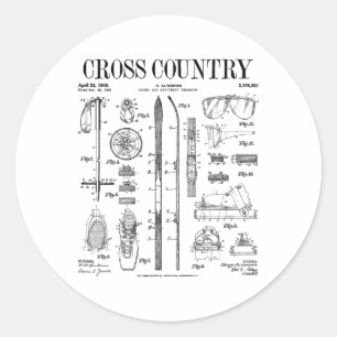 Pegatina Redonda Esquí nórdico de cross country esquí vintage paten