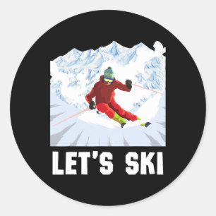 Pegatina Redonda Esquí Retro Esquí Deportivo De Invierno Snowboard