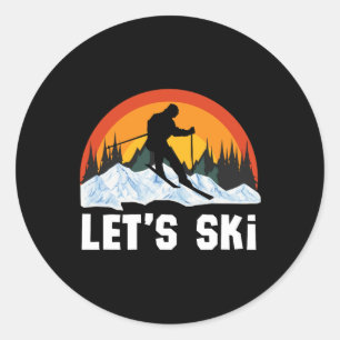 Pegatina Redonda Esquí Retro Esquí Deportivo de Invierno Snowboard 