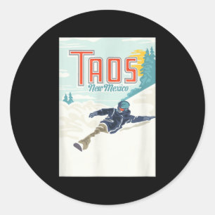 Pegatina Redonda Esquí Retro Taos Valle Nuevo México Esquí Snowboar