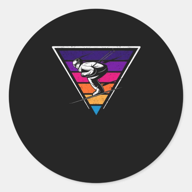 Pegatina Redonda Esquí retro vintage 90 Ski Funny (Anverso)