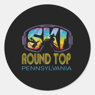 Pegatina Redonda Esquí Round Top Vacaciones de Esquí en Pennsylvani
