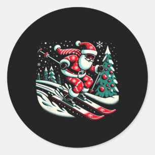 Pegatina Redonda Esquí Santa Navidades Ski Winter Sport X-mas Paja
