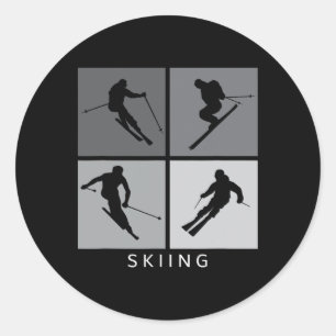 Pegatina Redonda Esquí Silhouette Alpine Skier Winter Sports