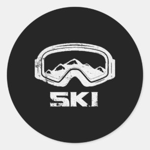 Pegatina Redonda Esquí Ski Nieve Montaña Invierno Esquiador Tee Per