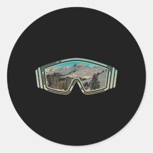 Pegatina Redonda Esquí Snowboard Goggles Winter Mountains Snowboard