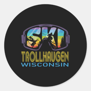 Pegatina Redonda Esquí Trollhaugen Vacaciones de Esquí en Wisconsin
