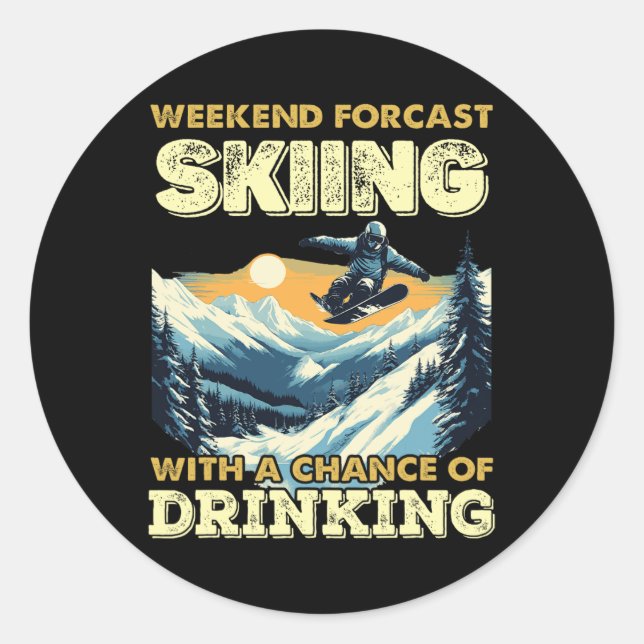 Pegatina Redonda Esquí Ventilador de Nieve Ventilador Snowboard Esq (Anverso)