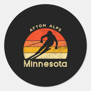 Pegatina Redonda Esquí vintage Afton Alpes Minnesota montaña
