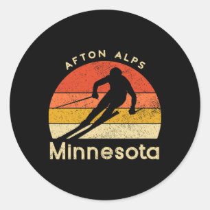 Pegatina Redonda Esquí vintage Afton Alps Minnesota Montaña