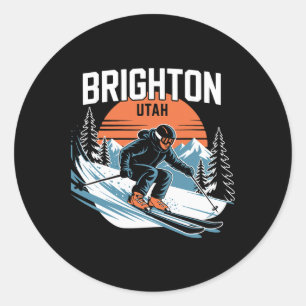 Pegatina Redonda Esquí vintage Brighton Utah Deporte de invierno Re
