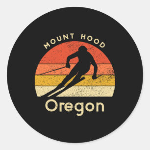 Pegatina Redonda Esquí vintage Monte Hood Oregon Montaña