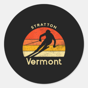 Pegatina Redonda Esquí vintage stratton vermont montaña 