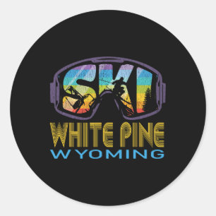 Pegatina Redonda Esquí White Pine Wyoming Vacaciones de Esquí