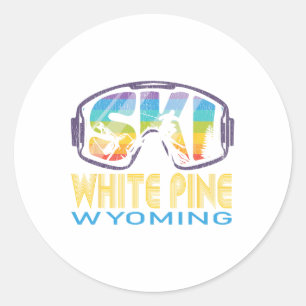 Pegatina Redonda Esquí White Pine Wyoming Vacaciones de Esquí
