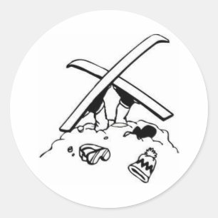Pegatina Redonda Esquiador dañado