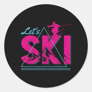 Pegatina Redonda Esquiador de esquí deportivo para invierno