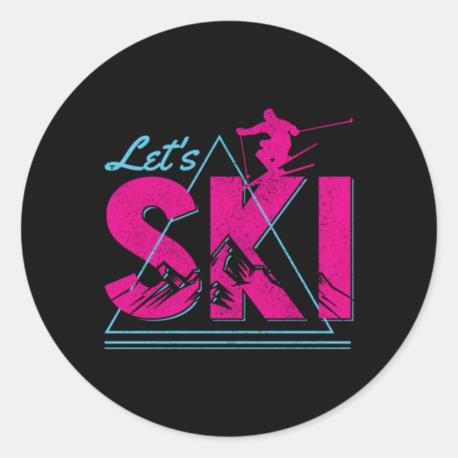 Pegatina Redonda Esquiador de esquí deportivo para invierno (Anverso)