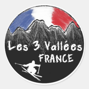 Pegatina Redonda Esquiador de Les 3 Vallées Francia