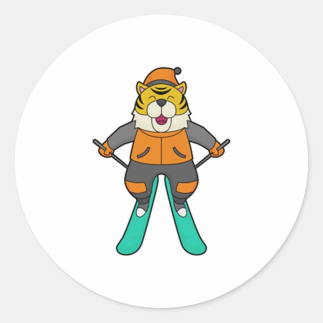 Pegatina Redonda Esquiador de tigres (Anverso)