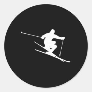 Pegatina Redonda Esquiador minimalista esquiando freestyle Apres Sk