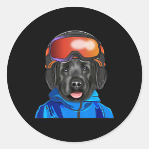 Pegatina Redonda Esquiador Negro Terrier Ruso Snowboard Perro Por M
