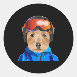 Pegatina Redonda Esquiador Norfolk Terrier Perro Snowboarding