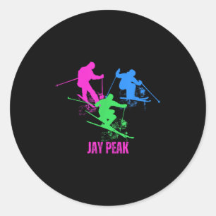 Pegatina Redonda Esquiador retro Jay Peak Vermont