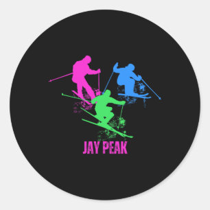 Pegatina Redonda Esquiador retro Jay Peak Vermont